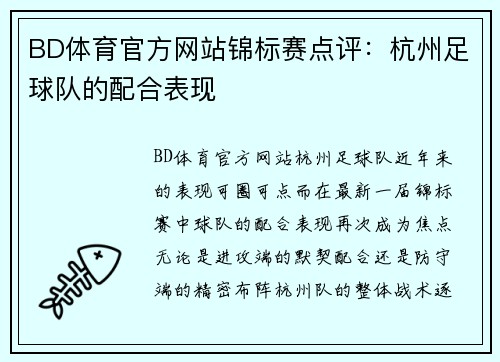 BD体育官方网站锦标赛点评：杭州足球队的配合表现